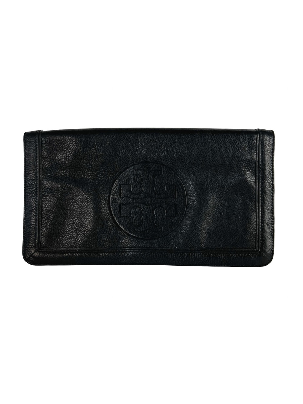 Tory Burch Reva Black Leather Fold Over Clutch Crossbody Bag Missing Strap